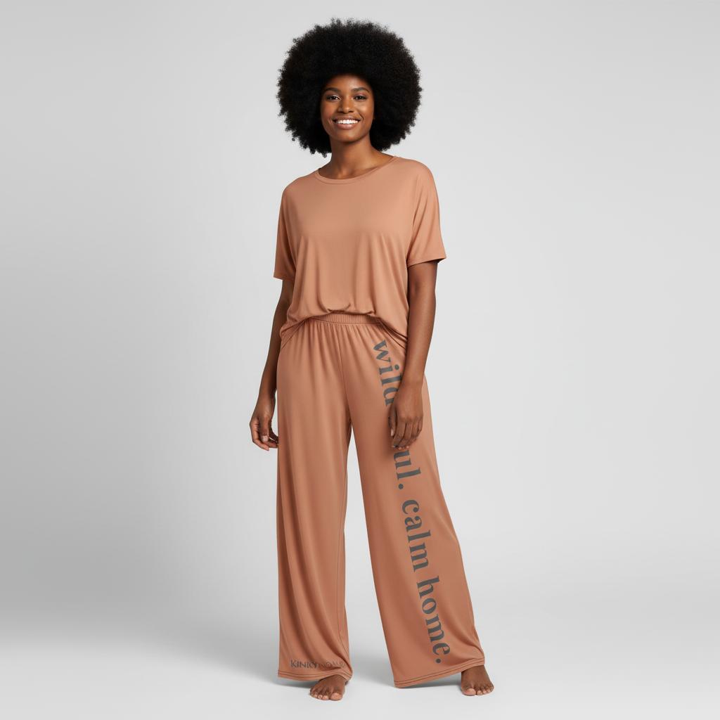 Wild Soul. Calm Home. Wide-Leg Pants — Relaxed Fit Loungewear by Kinky Nomad (Unisex)