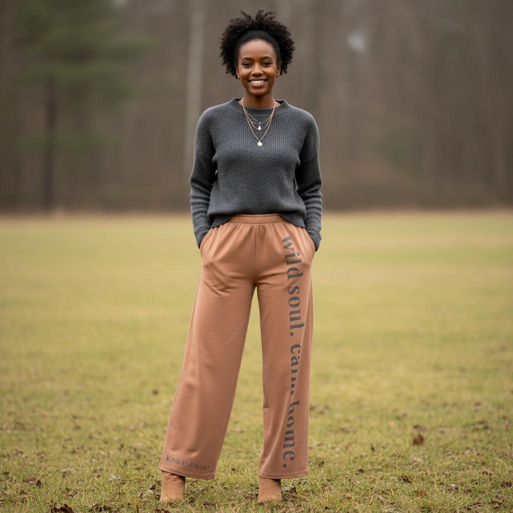 Wild Soul. Calm Home. Wide-Leg Pants — Relaxed Fit Loungewear by Kinky Nomad (Unisex)