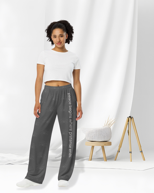 Peace Begins Where Pretense Ends Wide-Leg Pants – Gray Lotus Flow