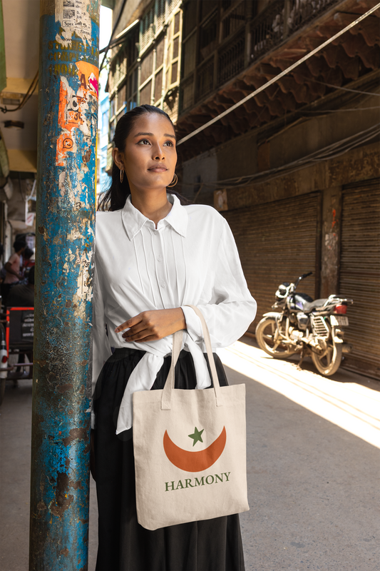 HARMONY Adinkra Tote Bag – Organic Cotton, Eco-Friendly African Symbol Bag, Sustainable Gift by Kinky Nomad