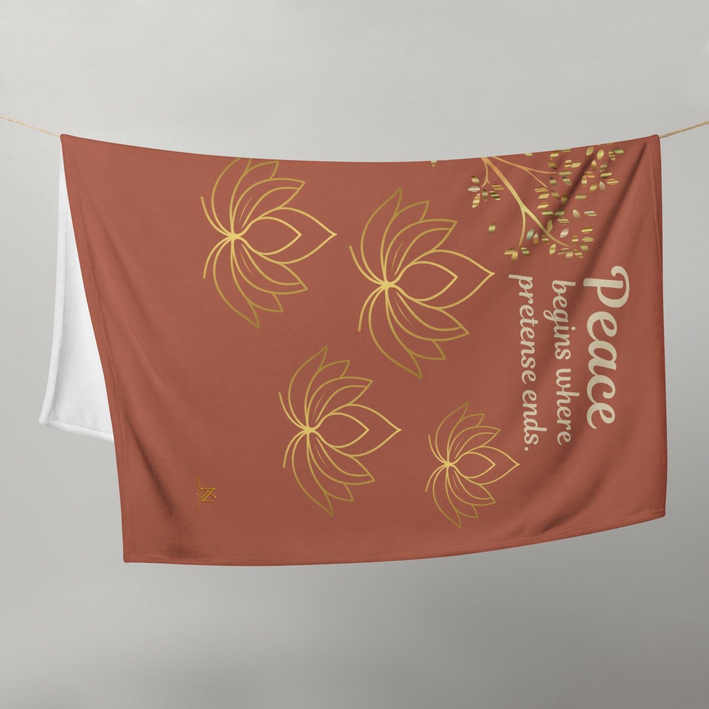 Where Peace Begins Throw Blanket – Inspirational Quote Lotus Design