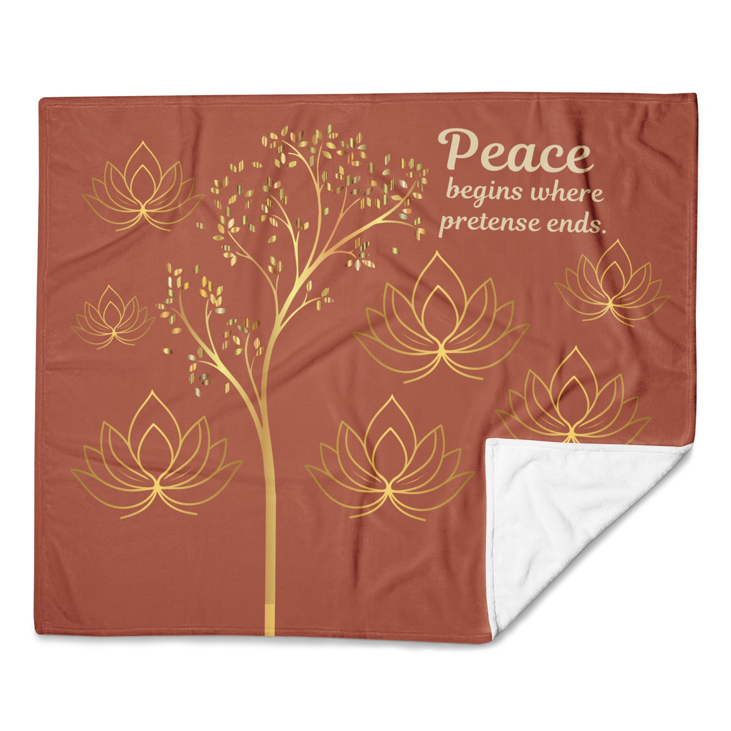 Where Peace Begins Throw Blanket – Inspirational Quote Lotus Design