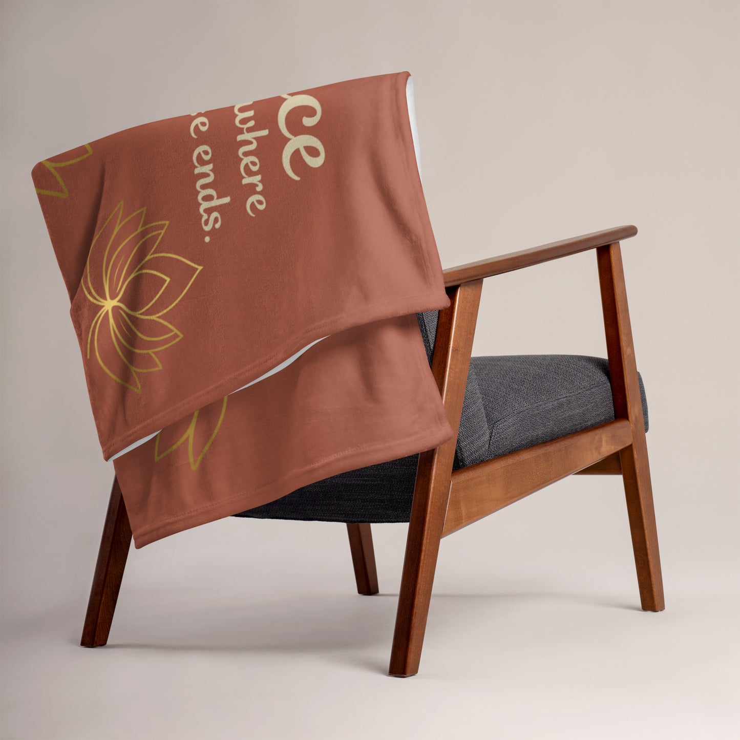 Where Peace Begins Throw Blanket – Inspirational Quote Lotus Design