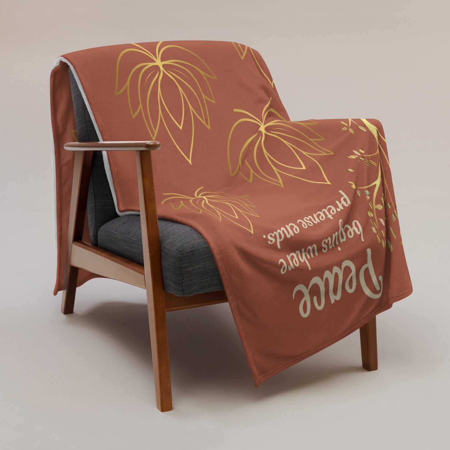Where Peace Begins Throw Blanket – Inspirational Quote Lotus Design