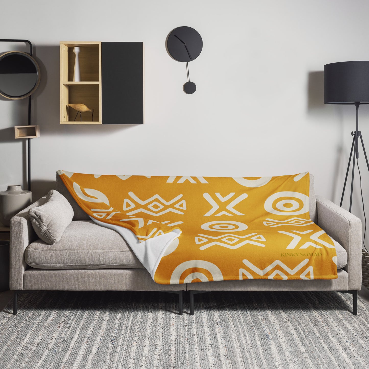 Savanna Gold Throw Blanket – Afro-Modern Tribal Print Cozy Decor